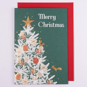 クリスマスカード■クリスマスツリー&リス ■箔押し 二つ折り無地中紙付