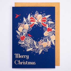 クリスマスカード ■リース&トリ ■箔押し ■二つ折り無地中紙付
