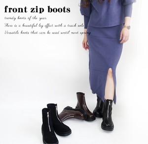 Ankle Boots Square-toe Front Zipper