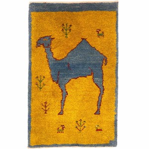 ギャッベ　シラーズ　ペルシャ　手織　約60x90cm　ウール100％　イエロー　マット　絨毯