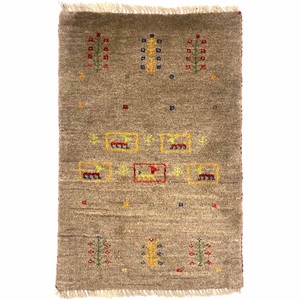 ギャッベ　ペルシャ　手織　約60x90cm　ウール100％　ブラウン　マット　絨毯　ギャベ