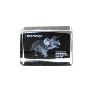＜インテリア雑貨＞ガラスオブジェ　3Dクリスタル(M)　トリケラトプス　ブラック　No.120-690