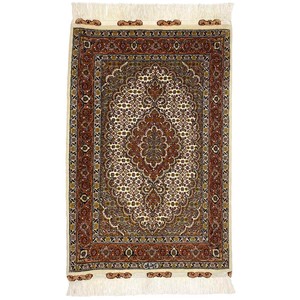 手織り絨毯　ペルシャ　タブリーズ　マット　約60x90cm　ウール　ホワイト　玄関　ラグ