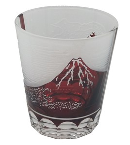 切子ガラス　オールド　　赤　富士山　カップ　ガラス　グラス　日本食品衛生対応