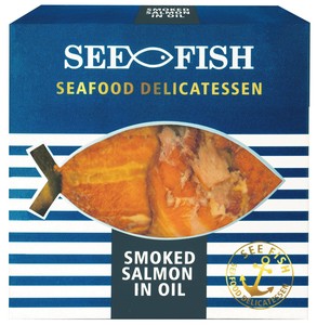 【おつまみ/水産缶詰】SEE FISH スモークサーモンインオイル120g（固形量72g）