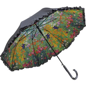 【おしゃれ】名画ﾌﾘﾙｼﾞｬﾝﾌﾟ傘(晴雨兼用) ｸﾘﾑﾄ｢ﾌﾗﾜｰｶﾞｰﾃﾞﾝ｣