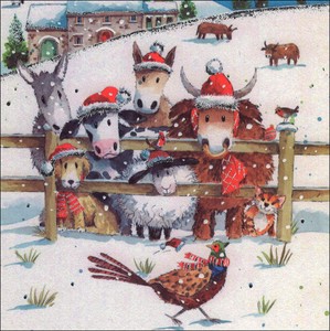 グリーティングカード クリスマス「キジを見る動物達」