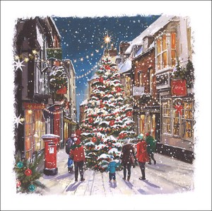 グリーティングカード クリスマス「道に飾られたツリー」