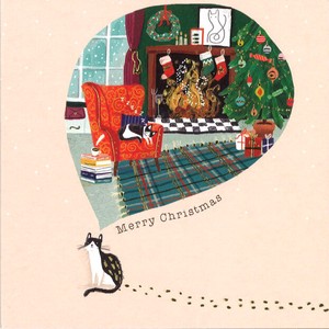 グリーティングカード クリスマス INKSMITH「暖炉の猫」