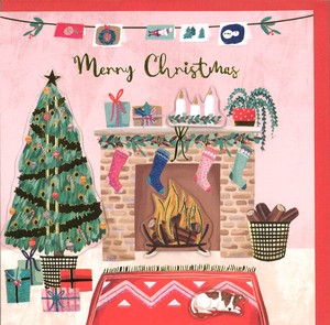 グリーティングカード クリスマス「ツリーと暖炉」