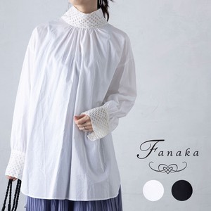 Button Shirt/Blouse Lace Blouse High-Neck Fanaka Stand-up Collar