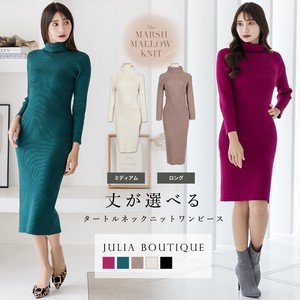 Casual Dress Turtle Neck One-piece Dress Ribbed Knit