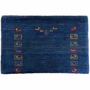 ギャッベ　ペルシャ　シラーズ　手織り絨毯　約50x80cm　ウール100％　ブルー　マット　ギャベ