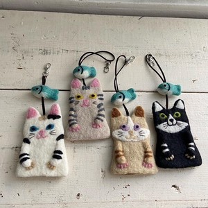 オリジナル 羊毛 フェルト ねこ ネコ 猫 三毛猫 キャット キーケース フェアトレード