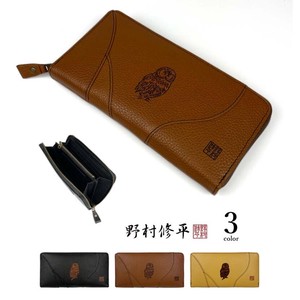 Bifold Wallet Round Fastener Genuine Leather 3-colors