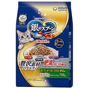[ユニ･チャーム] 銀のスプーン　贅沢素材バラエティ　肥満　猫用　まぐろ・かつお・ささみ・野菜味　750g