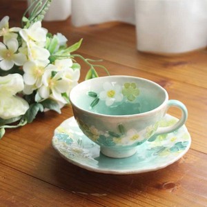 季節を感じる「春の器」【工房風花】彩小花　コーヒー碗皿（緑）