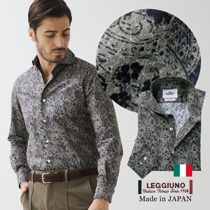 日本製 ペイズリープリントシャツ Leggiuno イタリア生地 ブラウングレイ 420663 ガリポリ
