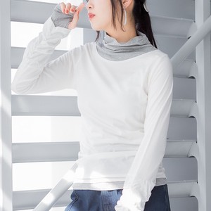 T-shirt Long Sleeves Turtle Neck Layered Look Cut-and-sew