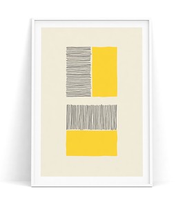 ミニポスター【 抽象画 305Y 】黄色　イエロー　北欧インテリアポスター　色変更可能