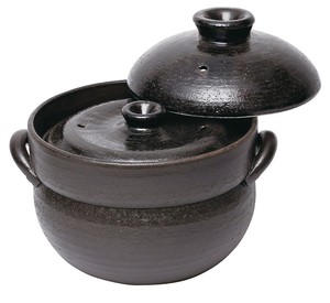 黒釉 ご飯鍋（中蓋付）【萬古焼】【ごはん鍋 炊飯鍋 陶器 直火対応】
