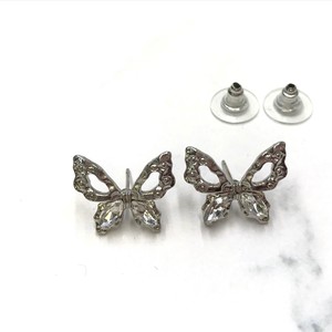 Clip-On Earrings sliver Butterfly Bijoux Rhinestone