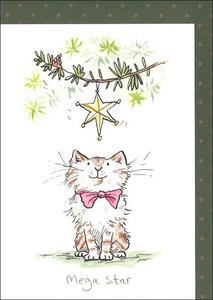 グリーティングカード クリスマス「猫とおっきな星」ネコ 動物 イラスト