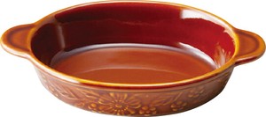 【萬古焼　オーブンウェア】　レリーフ　オーバルグラタン皿　アメ