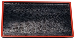 長角木目盆　黒天朱（ノンスリップ）　日本製　お盆　トレー　長角盆　すべらない