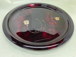 R410-27　丸盆　別甲塗　すもう　Round tray, Bekko lacquer, Sumo