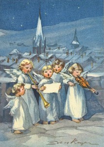 ポストカード クリスマス アート ケーガー「音楽を奏でる5人の天使」郵便はがき