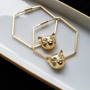 Pierced Earrings Gold Post Stainless Steel Animals Animal Cat Made in Japan