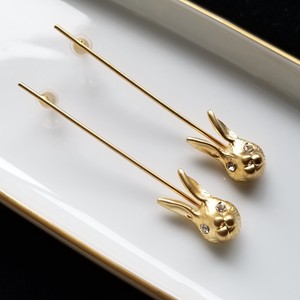 Pierced Earrings Gold Post Stainless Steel Animals Rabbit Made in Japan