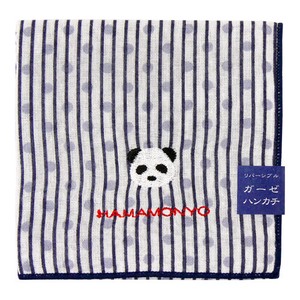 Gauze Handkerchief Reversible Stripe Panda Made in Japan