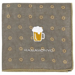 【濱文様】　リバーシブルガーゼハンカチ　リングドットとビール　(日本製)