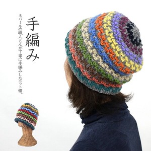 「秋冬新作」カラフル編み込み　手編み帽子