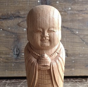 ケヤキ材　丸地蔵　13cm　【工芸品】　【木彫品】