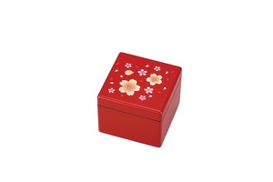 36-3305 鏡付プチBOX 朱塗 福桜 Jewelry Box w Mirror Vermilion Cherry Tree