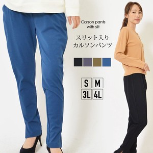 Full-Length Pant Plain Color Pocket L Ladies' M Cotton Blend