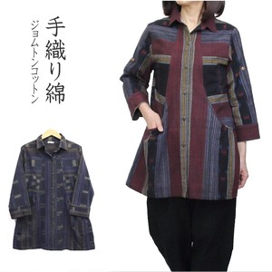 Button Shirt/Blouse Cotton Front Opening Switching Japanese Pattern
