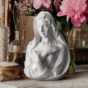 祝福された聖母マリア、優雅な女性胸像 大理石風彫像　彫刻 教会 祭壇 洗礼 祝福 カトリック（輸入品）