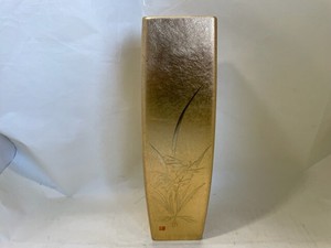 R411-40　胴張花生け　金箔　金襴　Flower vase, gold leaf, gold brocade