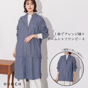 Button Shirt/Blouse One-piece Dress 2-way Autumn/Winter