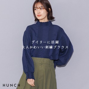 Button Shirt/Blouse Stripe Shirring Autumn/Winter