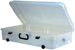 [日本製収納ケースプラスチック透明クリア]薄型持ち手付き収納ワイドクローズケース　　　　収納ケース