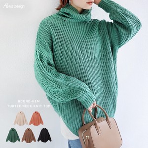 Sweater/Knitwear Round-hem Knitted Tops Turtle Neck
