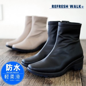 REFRESH WALK ショートブーツ エレガンス ストレッチ  防水 耐滑 抗菌 ウエッジ 3e