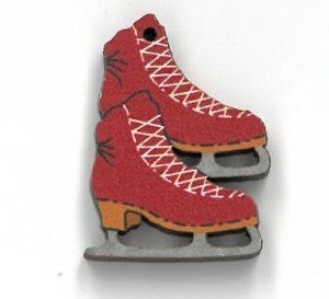フランス製　木製ボタン 【アイススケート靴】ルージュ