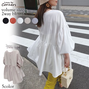 Button Shirt/Blouse Tops Summer Casual Sleeve Puff Sleeve Spring 2-way