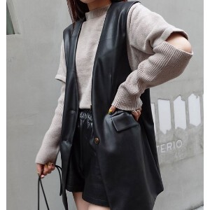 Vest/Gilet Faux Leather Vest Layered Tops Casual